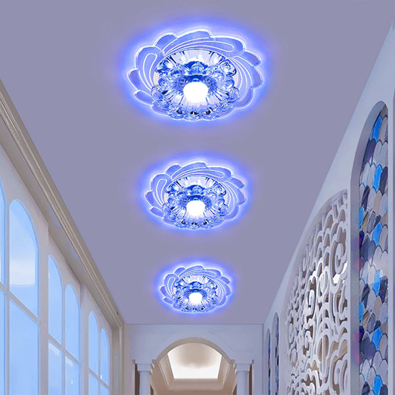 Floral Shade Crystal Led Flush Mount Lighting For Entryway - Minimalist Design