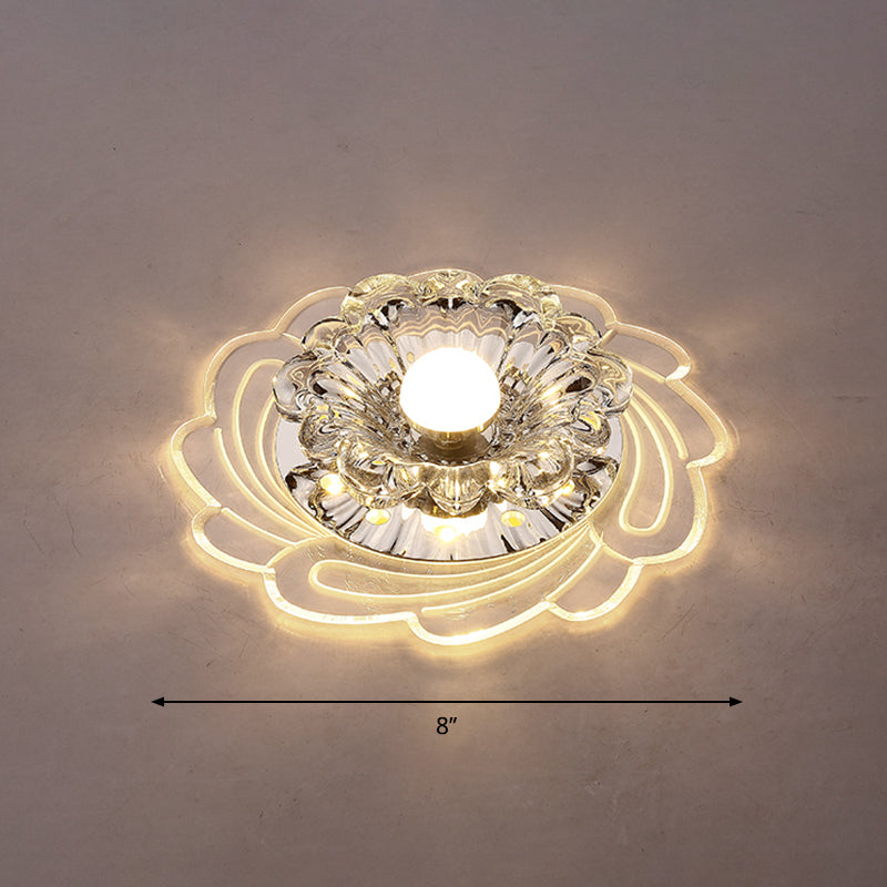 Floral Shade Crystal Led Flush Mount Lighting For Entryway - Minimalist Design Clear / Warm