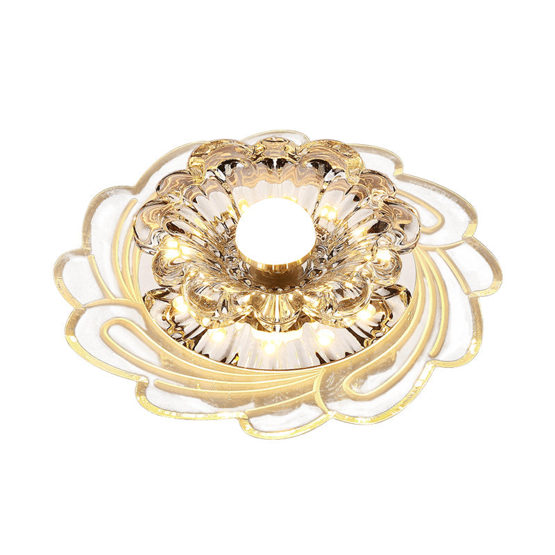 Floral Shade Crystal Led Flush Mount Lighting For Entryway - Minimalist Design