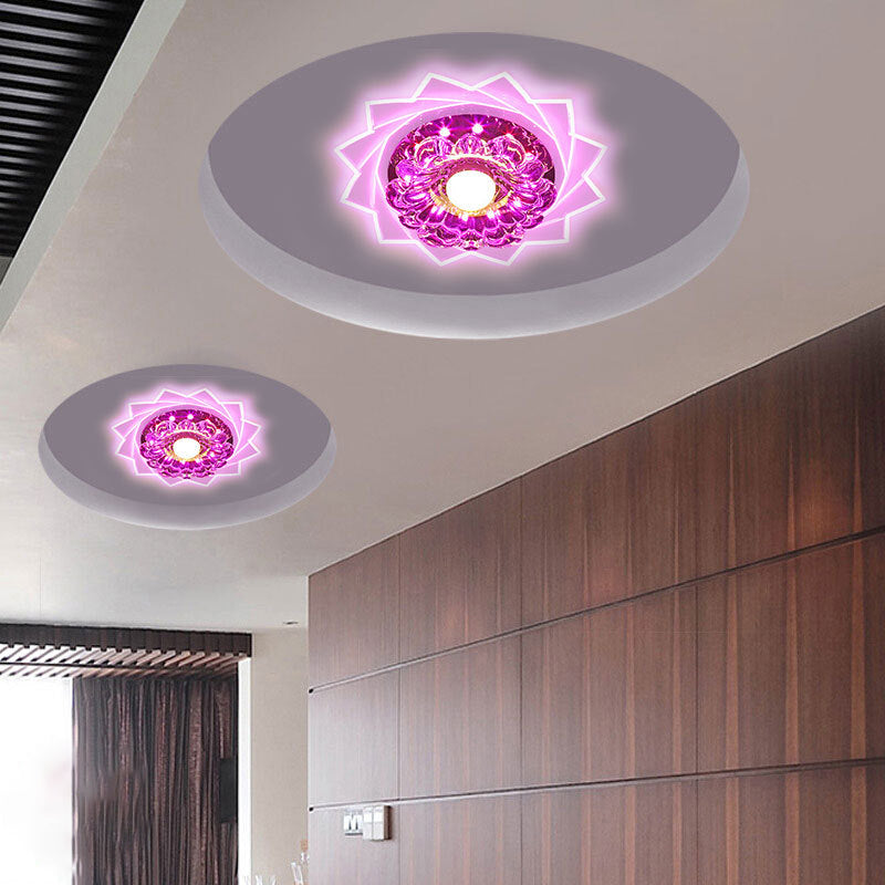 Contemporary Led Crystal Flush Ceiling Light With Floral Corridor Design - Clear