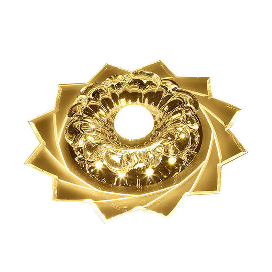 Contemporary Led Crystal Flush Ceiling Light With Floral Corridor Design - Clear / Purple