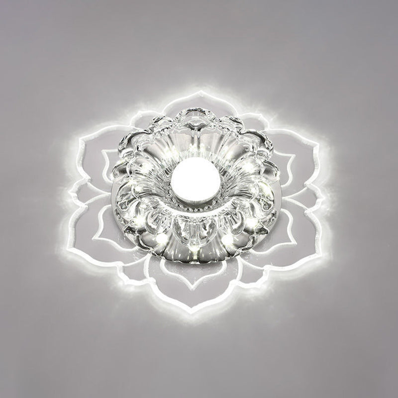 Modern Clear Led Flush Ceiling Light For Foyer - Blossom Shade Crystal / White