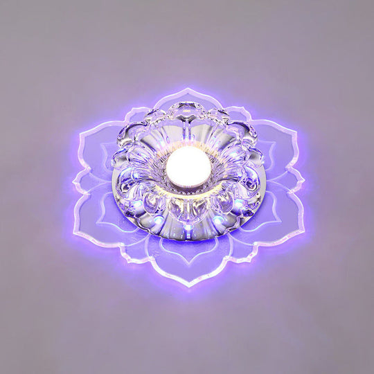 Modern Clear Led Flush Ceiling Light For Foyer - Blossom Shade Crystal / Blue