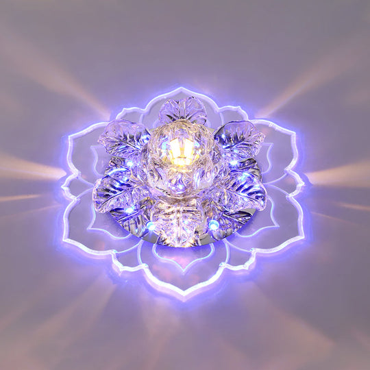 Minimalist Crystal Clear Led Floral Shade Flush Mount Light For Corridor / Blue