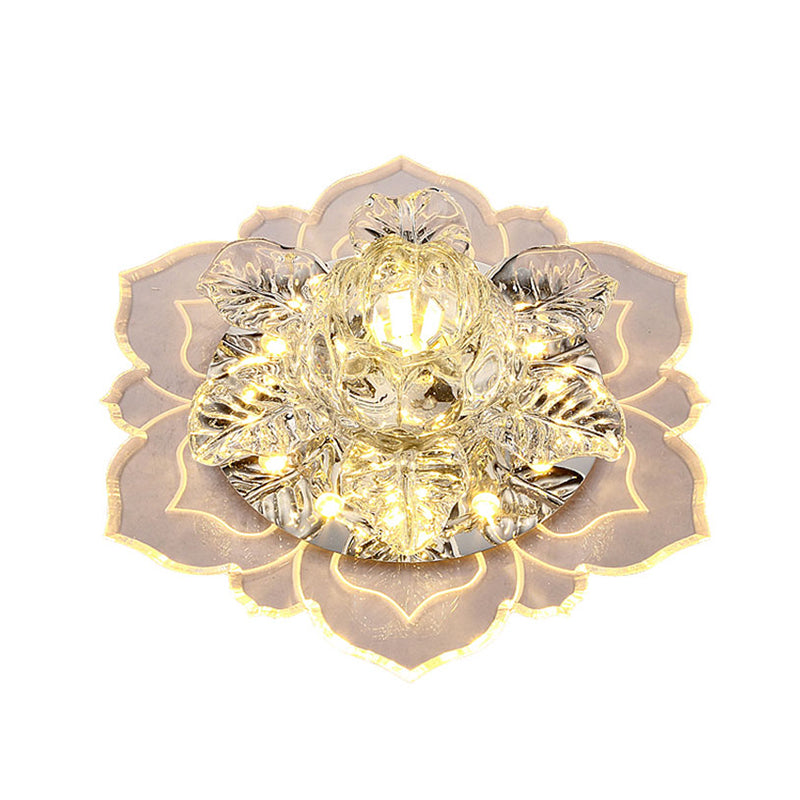 Minimalist Crystal Clear Led Floral Shade Flush Mount Light For Corridor