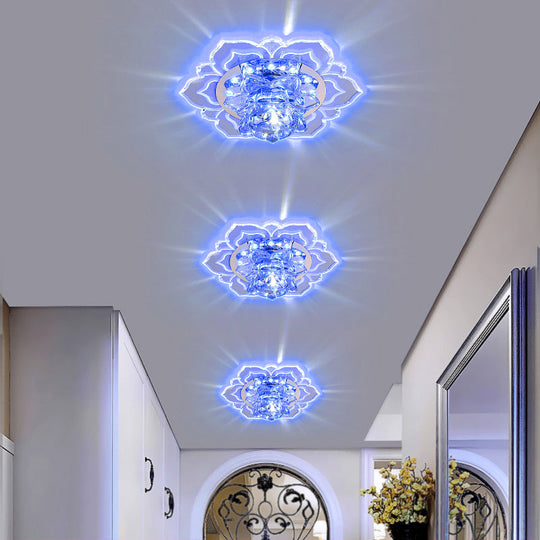 Modern Crystal Led Flush Mount Ceiling Light For Hallway - Clear Blossom Design
