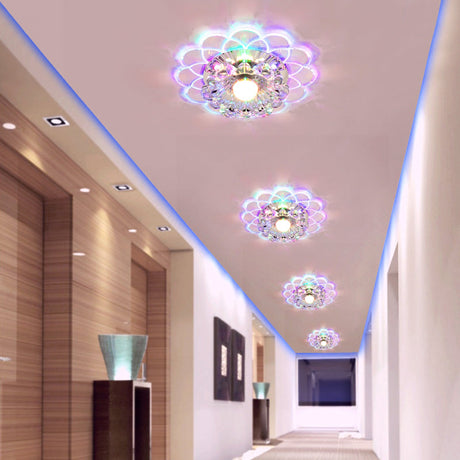 Modern Floral Flush Ceiling Light - Crystal Led Mount For Clear Entryway Lighting