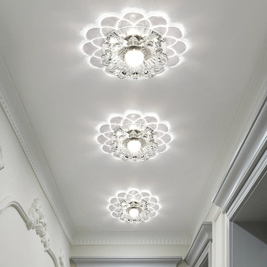 Modern Floral Flush Ceiling Light - Crystal Led Mount For Clear Entryway Lighting
