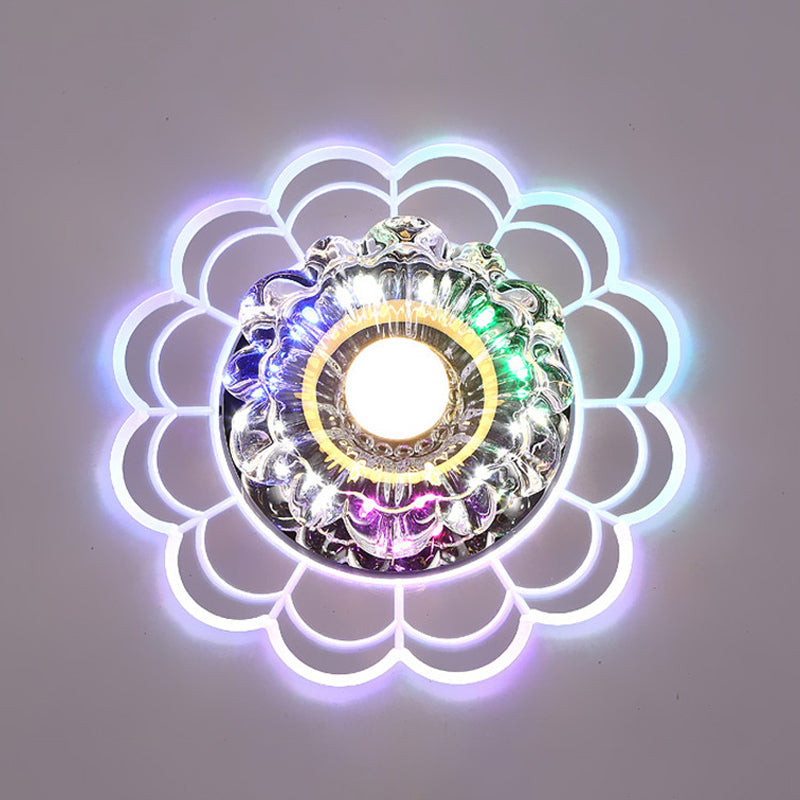 Led Crystal Corridor Ceiling Light - Flower Shade Flush Mount Clear / Multi Color