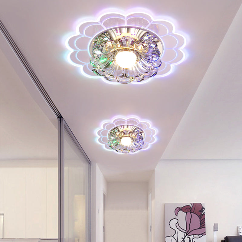 Led Crystal Corridor Ceiling Light - Flower Shade Flush Mount