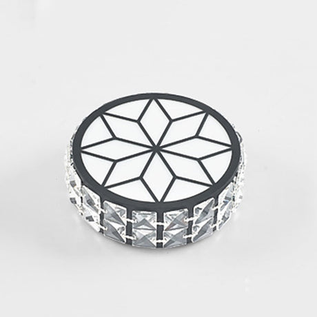 Minimalist Black Led Crystal Drum Flush Mount Lighting With White Light