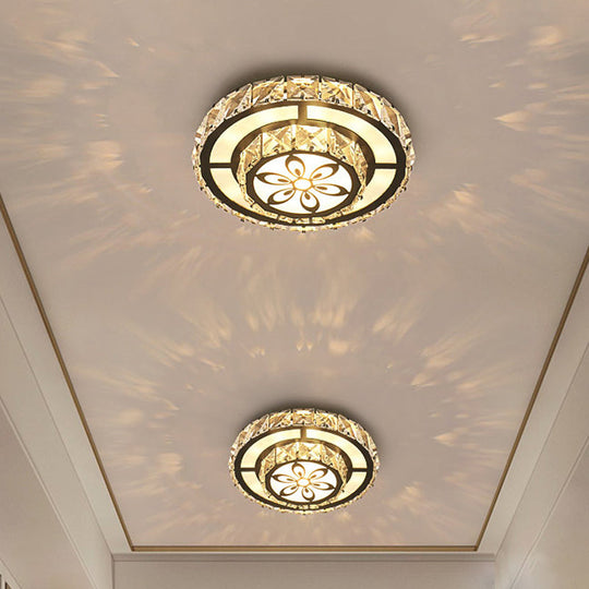 Modern Round Clear Crystal Led Flush Mount Ceiling Light - White Entryway Flushmount