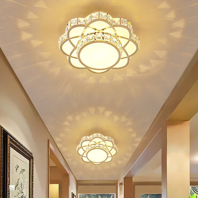 Crystal - Encrusted Gold Flush Mount Ceiling Light With Contemporary Floral Design And Led