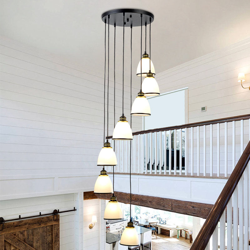 Simplicity Multi-Light Pendant | Cream Glass Spiral Bell Shade Staircase Hanging Light