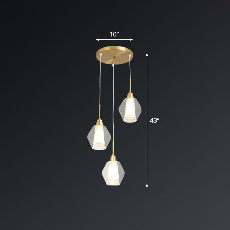 Nordic Style Gold Suspension Multi Ceiling Light With Clear Handblown Glass Shades For Staircase 3