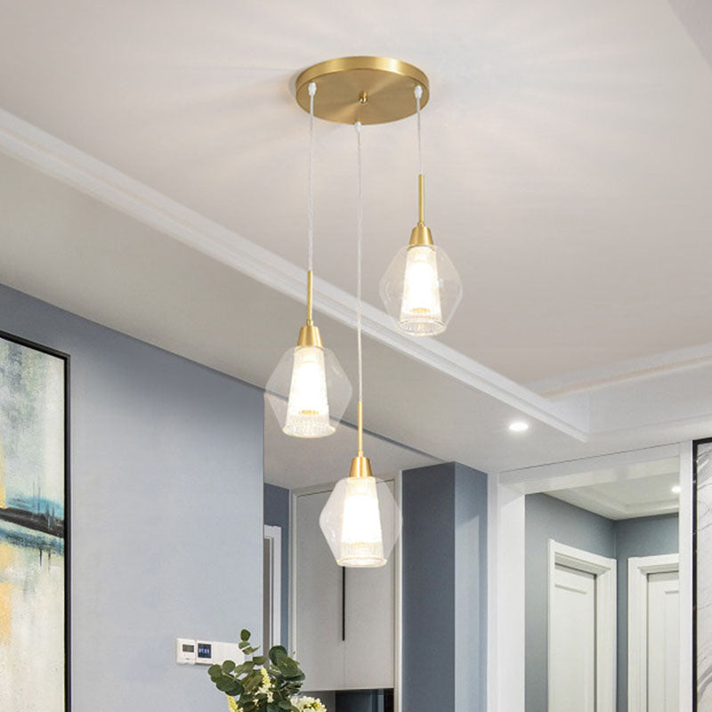 Gold Nordic Suspended Ceiling Light With Clear Handblown Glass Shade For Staircase