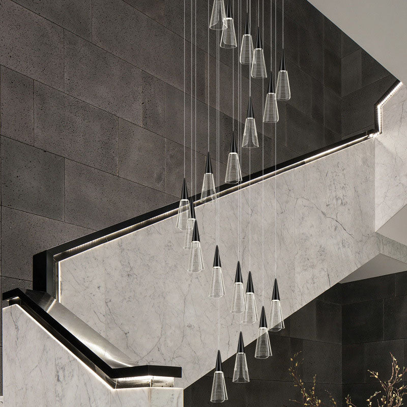 Spiral Conical Pendant Light For Modern Stairwells