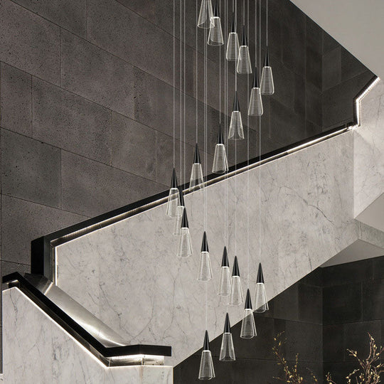 Spiral Conical Pendant Light For Modern Stairwells - Multi-Light Acrylic Hanging Fixture