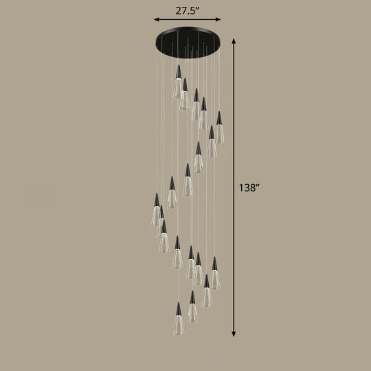 Spiral Conical Pendant Light For Modern Stairwells 19 / Black White