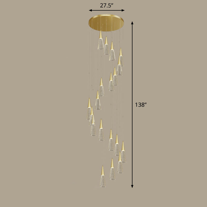 Spiral Conical Pendant Light For Modern Stairwells - Multi-Light Acrylic Hanging Fixture 19 / Gold