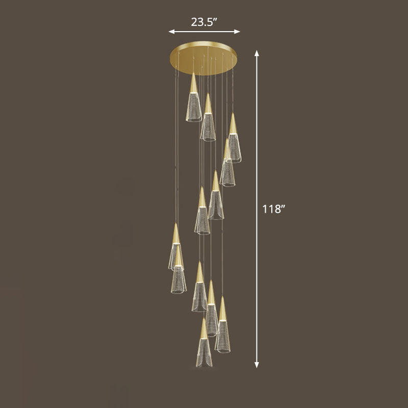 Spiral Conical Pendant Light For Modern Stairwells - Multi-Light Acrylic Hanging Fixture