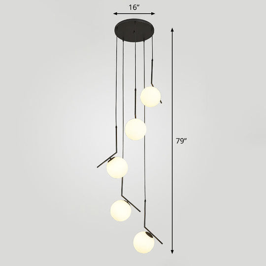 Simplicity Opal Glass Multi Light Pendant - Spiral Globe Stairwell Hanging Lighting 5 / Black