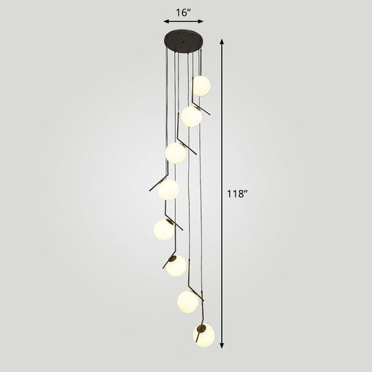Simplicity Opal Glass Multi Light Pendant - Spiral Globe Stairwell Hanging Lighting 8 / Black