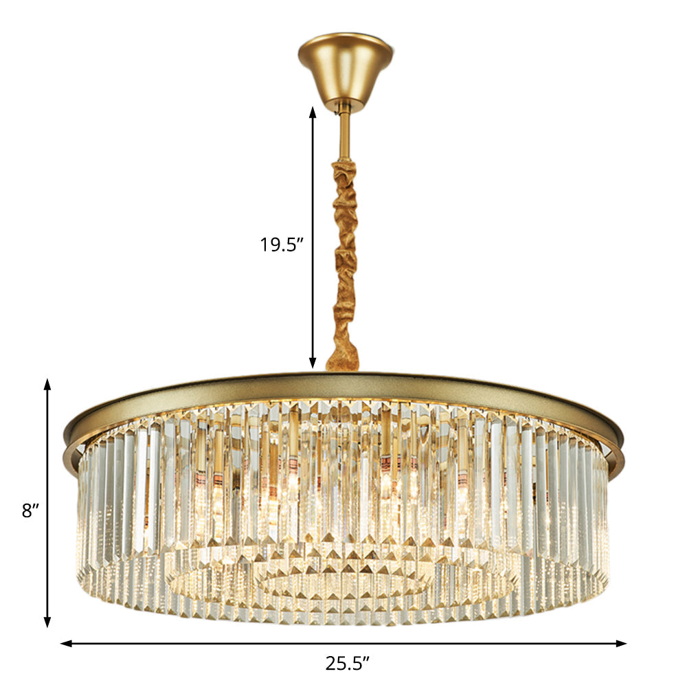 Contemporary Brass Chandelier - 6/12 Lights 19.5’’/25.5’’ Dia Flush Mount With Crystal