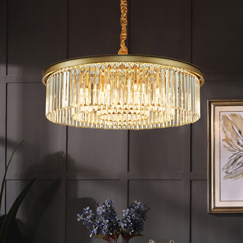 Contemporary Brass Chandelier - 6/12 Lights 19.5’’/25.5’’ Dia Flush Mount With Crystal