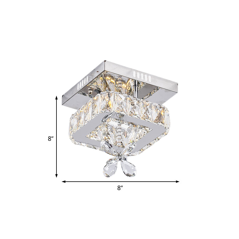 Cubic Crystal Led Bedroom Ceiling Light Fixture - 8’/12’ Width Semi Flush Mount Chrome Finish