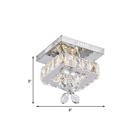 Cubic Crystal Led Bedroom Ceiling Light Fixture - 8/12 Width Semi Flush Mount Chrome Finish
