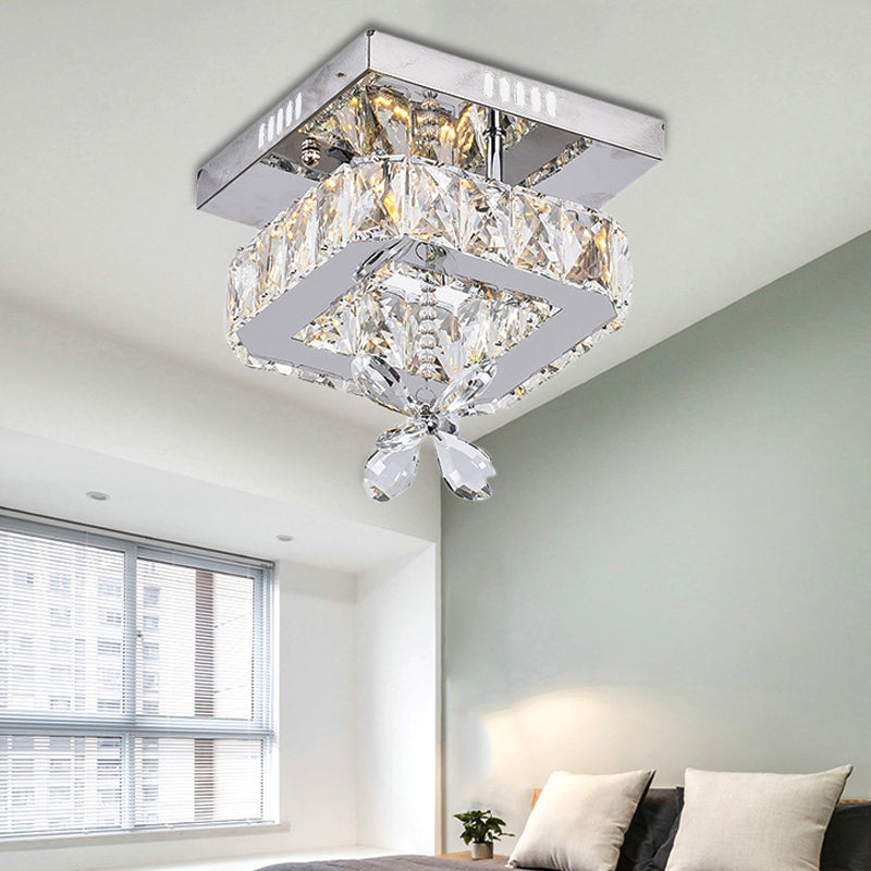 Cubic Crystal Led Bedroom Ceiling Light Fixture - 8’/12’ Width Semi Flush Mount Chrome Finish / 8’