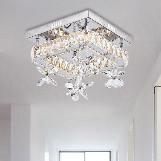 Cubic Crystal Led Bedroom Ceiling Light Fixture - 8’/12’ Width Semi Flush Mount Chrome Finish / 12’