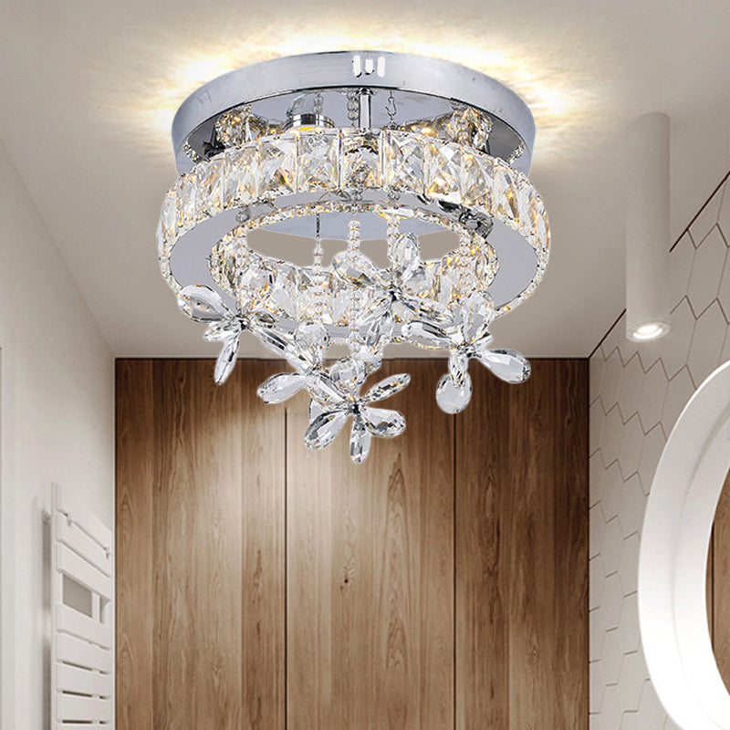 Contemporary Crystal Led Ceiling Light - Chrome Flush Mount In 3 Sizes / 12’