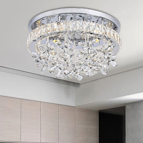 Contemporary Crystal Led Ceiling Light - Chrome Flush Mount In 3 Sizes / 18