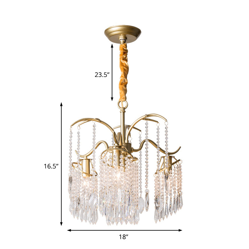 Contemporary Crystal Chandelier - Beaded Brass Pendant Light For Bedroom Ceiling (3/7 Lights)