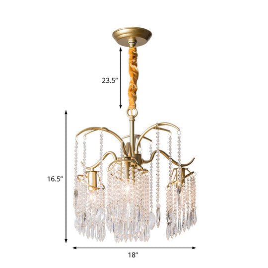 Contemporary Crystal Chandelier - Beaded Brass Pendant Light For Bedroom Ceiling (3/7 Lights)