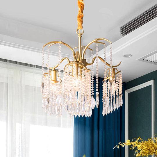 Contemporary Crystal Chandelier - Beaded Brass Pendant Light For Bedroom Ceiling (3/7 Lights)