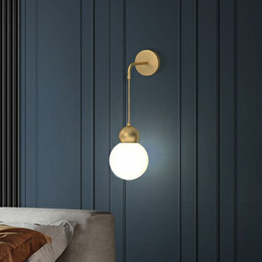 Modern Orb Wall Lamp With Milky Glass Shade - Elegant Gold Sconce Light