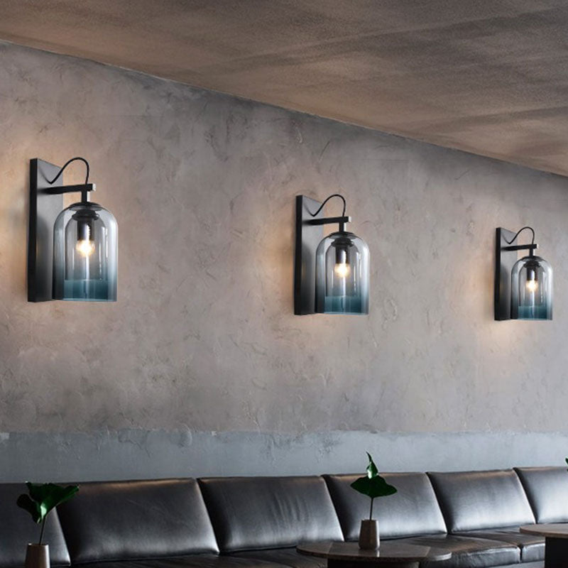 Modern Gradient Glass Sconce Lighting Fixture: 2 Shades Black Wall Mount With 1 Bulb