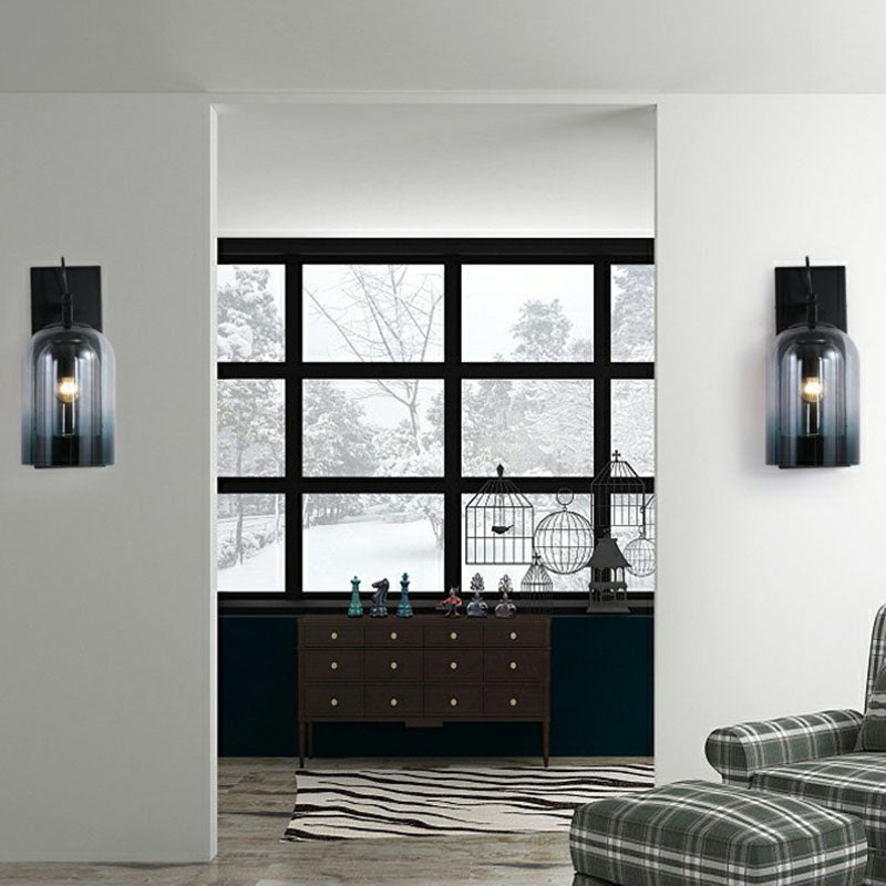 Modern Gradient Glass Sconce Lighting Fixture: 2 Shades Black Wall Mount With 1 Bulb