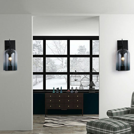 Modern Gradient Glass Sconce Lighting Fixture: 2 Shades Black Wall Mount With 1 Bulb