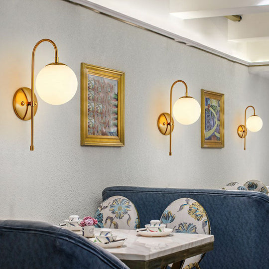 Minimalist Gooseneck Restaurant Wall Sconce With Glass Shade - 1-Light Metal Lighting Idea