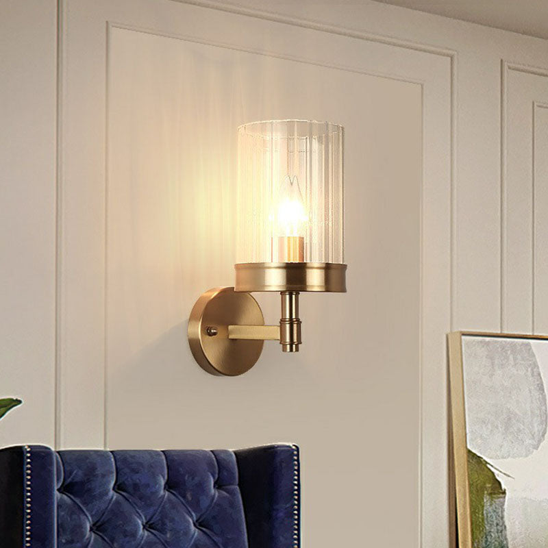 Gold Finish Cup Shaped Wall Sconce With Clear Glass - 1 Head Light For Simplicity