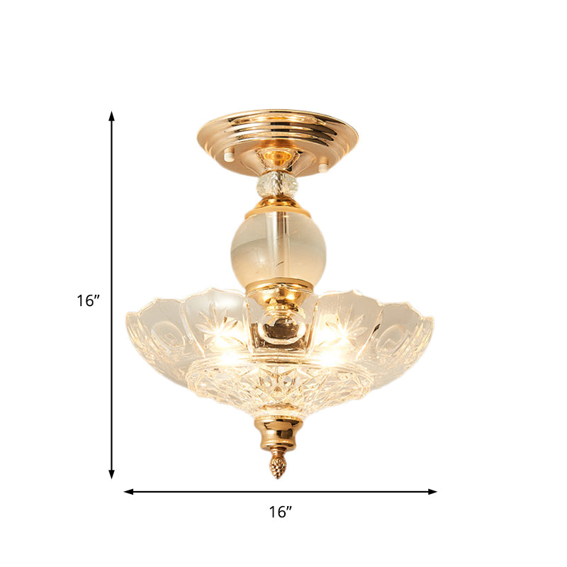 Modern Ribbed Glass Semi Flush Mount Light In Black/Gold - 12’/16’ Diameter 1 Crystal Ceiling Lamp