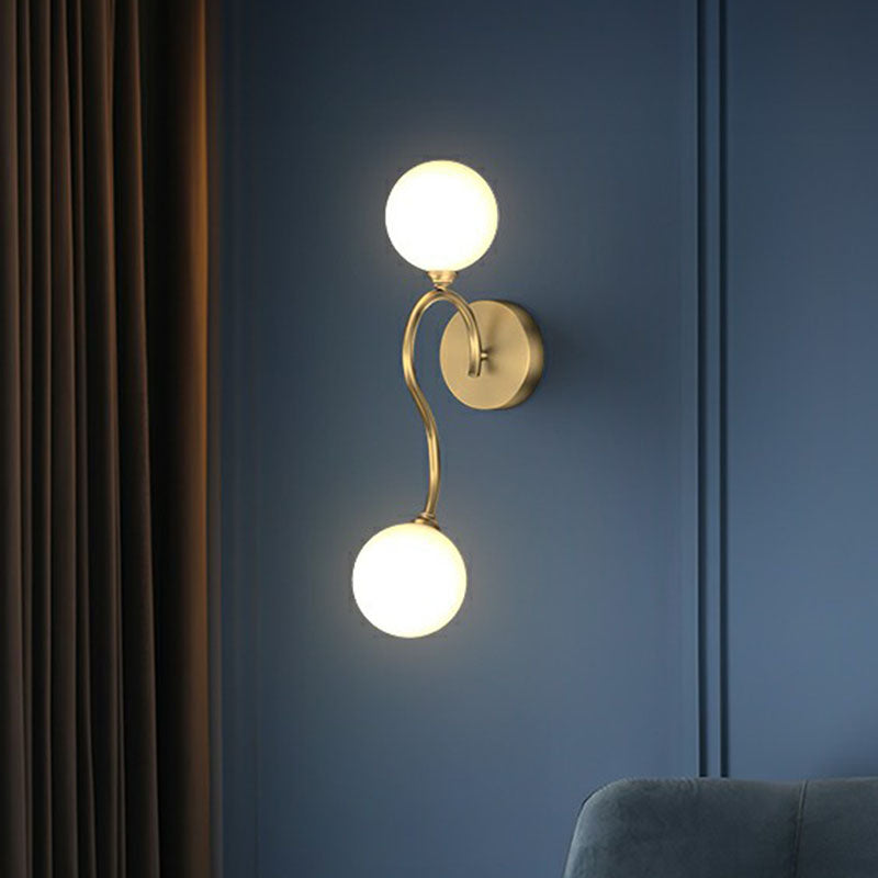 Gold Spherical Artistic Wall Light With Milky Glass Shade - Stylish Mounted Lighting Fixture