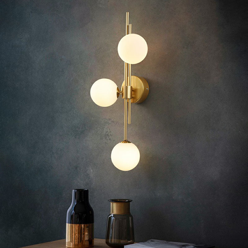 Brass Designer Ball Wall Light Sconce With 3-Head Glass For Bedroom
