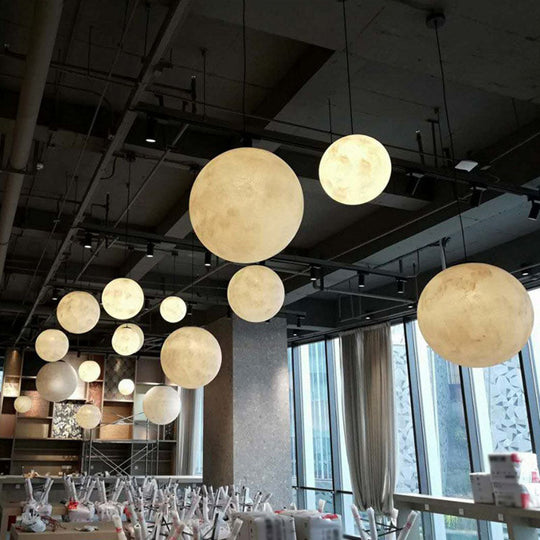 Artistic Moon Restaurant Led Suspension Lamp - White Metal Hanging Ceiling Light