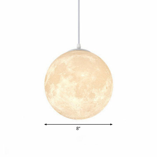 Artistic Moon Restaurant Led Suspension Lamp - White Metal Hanging Ceiling Light / 8’