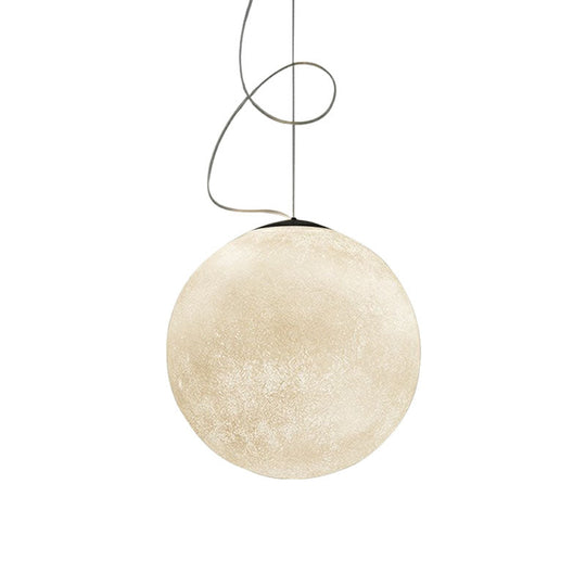 Minimalist Moon Shaped Hanging Lamp - White Resin 1 Bulb Ceiling Light For Dining Room